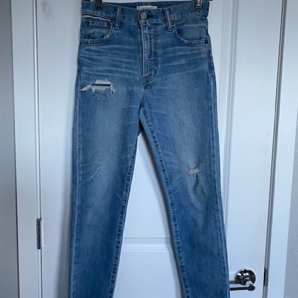 MOUSSY Vintage Mid Rise Tapered Leg Distressed Denim Blue Jeans 26 - Picture 3 of 16